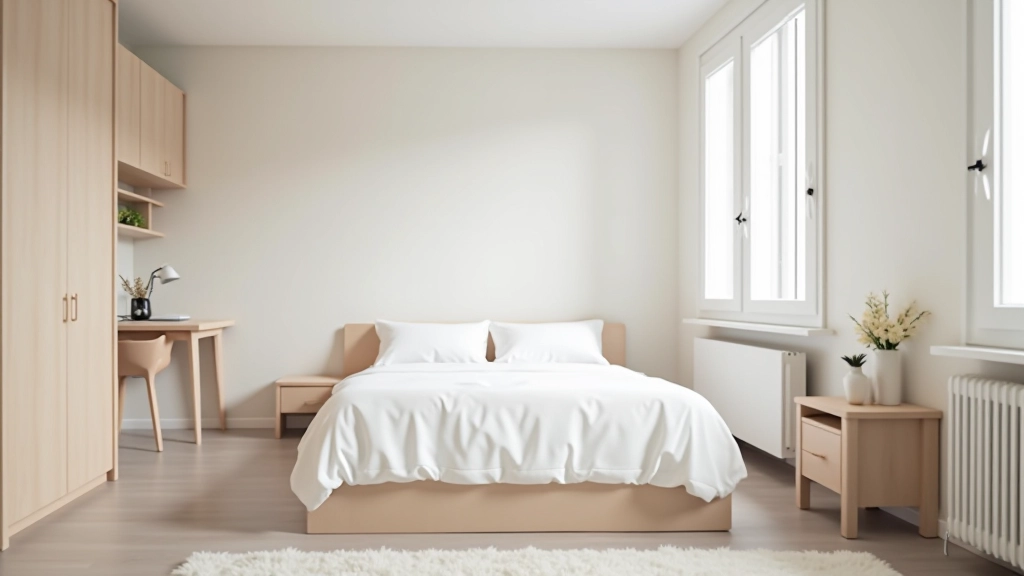 Studio compatto con letto con cassetti e area di lavoro integrata